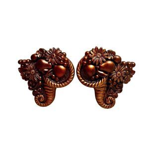 Lot Of 2 Vintage Wall Hanging Fruit Flowers MCM Decor Miller 60s Gold Chalkware
